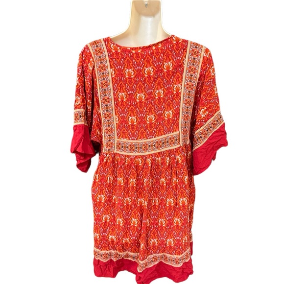 R.Vivimos Summer Cotton Half‎ Sleeve Casual Loose Bohemian Floral Tunic Dress - Picture 9 of 10